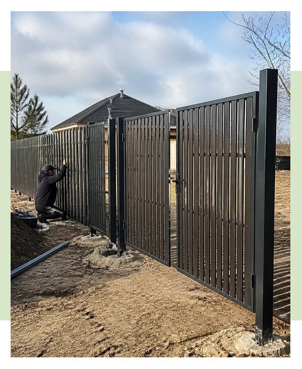 Забор из евроштакетника с распашными воротами в Гае